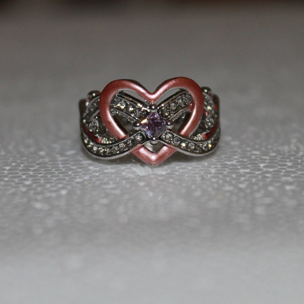 New Purple Sapphire Women's Heart Two-Tone Anniversary Engagement Wedding Ring 5